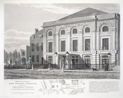 North East View of the Surrey Theatre, formerly The Royal Circus, near the Obelisk, Great Surrey Street, engraved by William Wise, pub. by Robert Wilkinson, London by George Shepherd